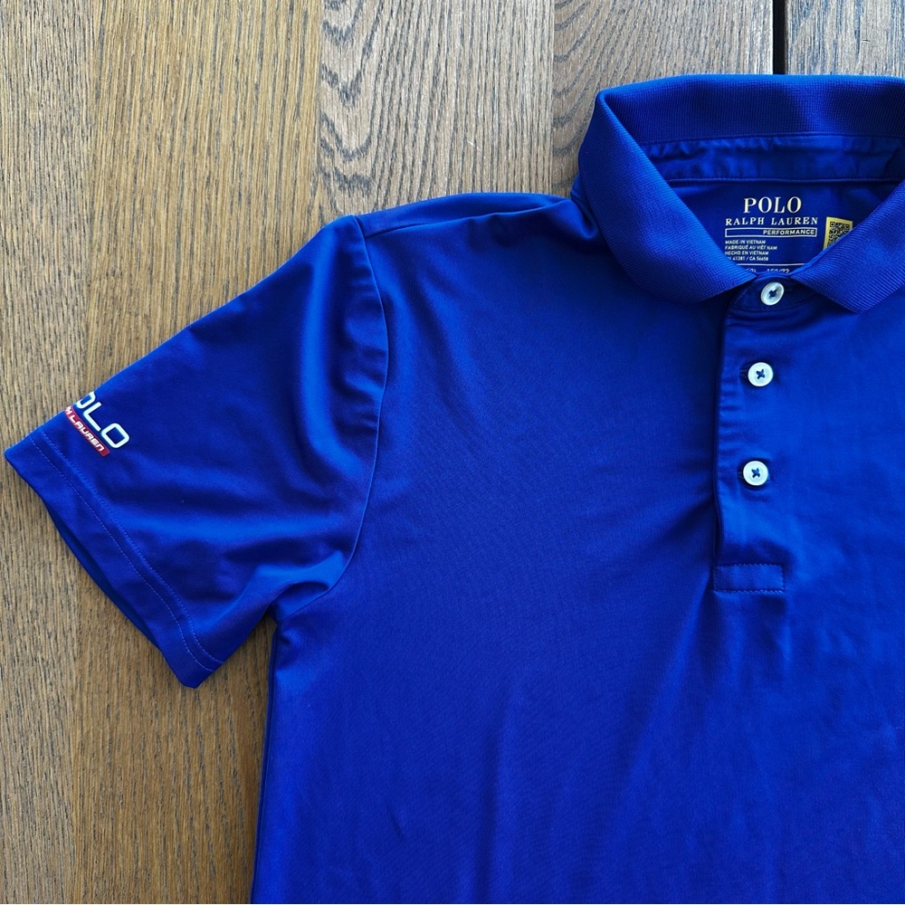 Polo by Ralph Lauren Blue Short-Sleeve Performance Polo Red Logo Boys Size M - Picture 3 of 16